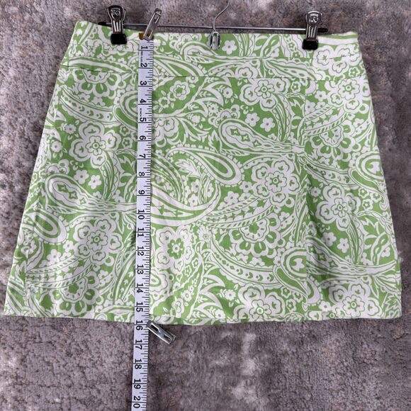 Paraphrase Size 8 Paisley A Line Mini Skirt Green Zip Cotton Blend Stretch - Picture 2 of 8